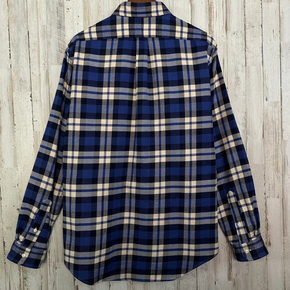 Ralph Lauren Custom Fit Performance Flannel Shirt Large Blue Tartan Plaid Preppy - Picture 2 of 8
